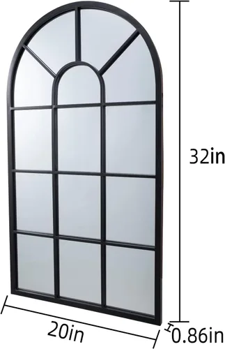 Vista 2 de LYYYXGYP Espejo de ventana arqueado con marco de metal negro montado en la pared, espejo decorativo de ventana para sala de estar, 20 x 32 pulgadas