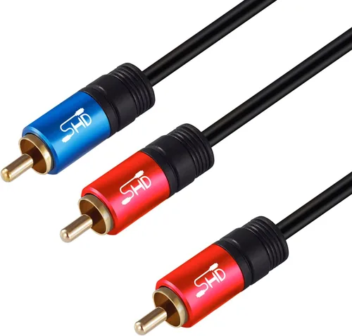 Vista 5 de SHD Cable de subwoofer RCA a 2RCA, cable de audio 2RCA a 1RCA bidireccional RCA adaptador Y calidad de sonido premium blindado doble con conectores