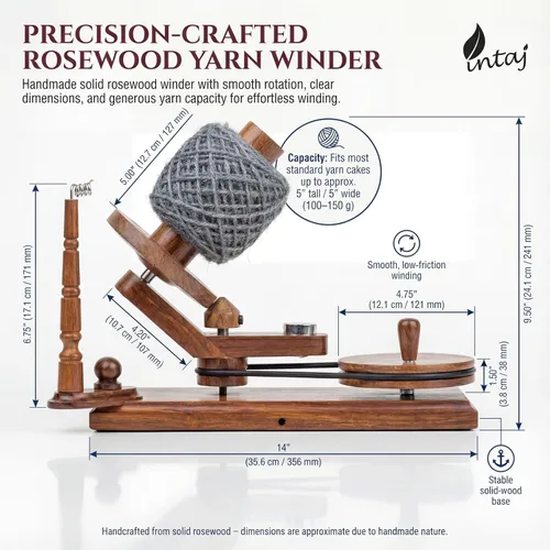 Vista 4 de INTAJ Bobinadora de Hilo de Palisandro - Bobinadora de Madera de Gran Capacidad de 16 oz para Tejer y Crochet - Bobinadora de Ovillos de Palisandro