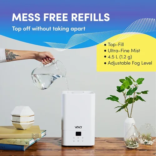 Vista 4 de VEVA Humidificadores para dormitorio, habitación grande, 4.5L, vaporizador de agua de niebla fría, difusor de aceite esencial, humidificadores