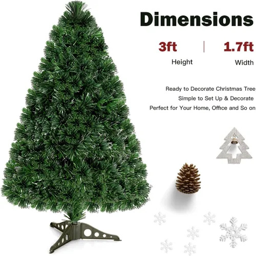 Vista 6 de BestComfort Árbol de Navidad preiluminado de 3 pies con luces multicolores, árbol de Navidad artificial de fibra óptica con 85 puntas de ramas