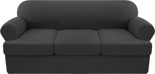 Vista 19 de Funda elástica para sofá con cojín en forma de T, 4 piezas, para sofá con cojín en T, funda de sofá suave, protector de muebles lavable con 3 fundas