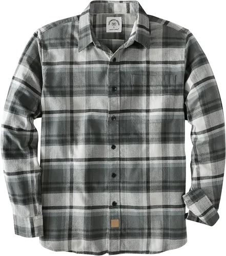 Vista 19 de Dubinik® Camisa de franela, para hombre, de manga larga, a cuadros, suave, 100% algodón, informal, con botones, ajuste regular Gris Negro