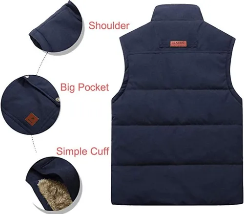 Vista 2 de XinYangNi Men's Winter Warm Outdoor Padded Puffer Vest Thick Fleece Lined Sleeveless Jacket