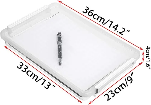 Vista 3 de BTSKY Caja de almacenamiento apilable de plástico PP transparente transparente A4 Plus para escritorio, contenedor de revista de papel con hebilla