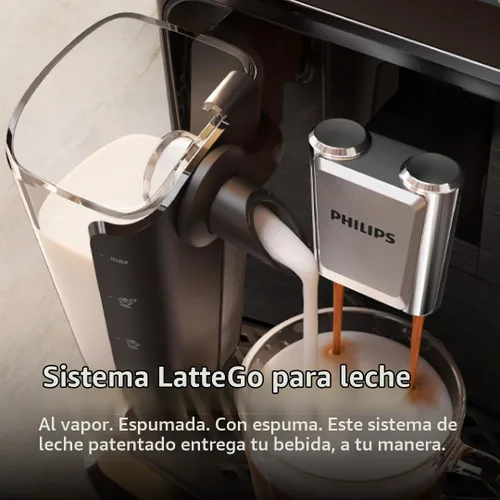 Vista 4 de Philips Máquina de café espresso totalmente automática serie 2300 con sistema de leche LatteGo y molinillo integrado, 4 preajustes de café y agua