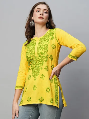 Vista 4 de Ada Blusa de túnica de algodón indio Chikankari bordado a mano para mujer A250295