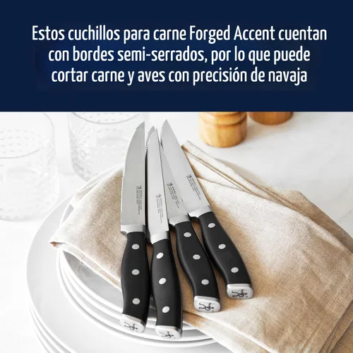 Vista 2 de HENCKELS Juego de 4 cuchillos para carne forjados Accent, negro, de ingeniería alemana, informado por más de 100 años de maestría