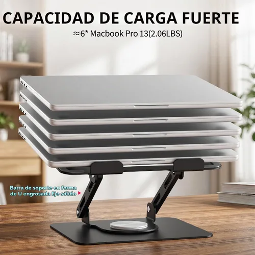 Vista 4 de SOUNDANCE Soporte giratorio 360 para laptop, elevador ajustable, 10-17 Negro