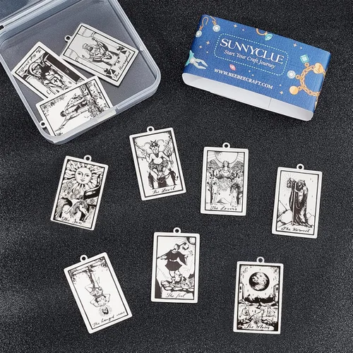 Vista 4 de SUNNYCLUE 10 piezas de 10 estilos de acero inoxidable Tarot Card Tarot Card Charms Collar Colgante Delicado Joyería Encantos para DIY Accesorios