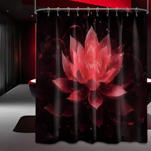 Vista 41 de Cortina de ducha con flores de loto negro y azul para decoración de baño, juego de cortinas decorativas de baño con estampado floral, tela