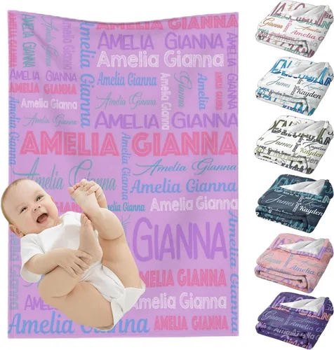 Vista 20 de Mantas de bebé personalizadas para niñas y niños, mantas de bebé personalizadas con nombre para niños y niñas, regalos personalizados para bebés