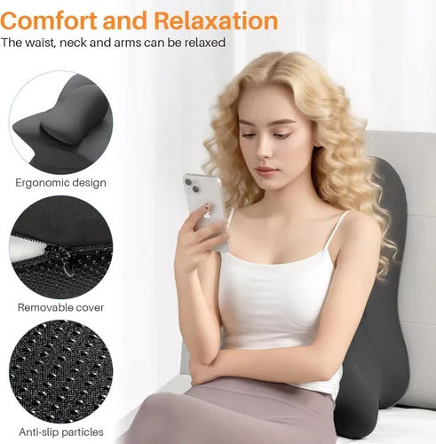 Vista 2 de MIFXIN Almohada de cuña de espuma viscoelástica para adultos, almohada propensa a dormir, soporte ergonómico para dolor de espalda y sentarse, Negro