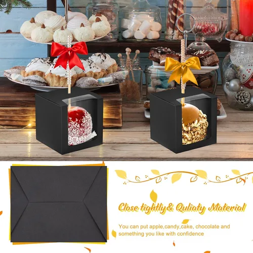 Vista 3 de 100 cajas de manzana de caramelo con agujero, cajas de manzana caramelo de 4 x 4 x 4 pulgadas, caja de regalo de regreso a clases, contenedor
