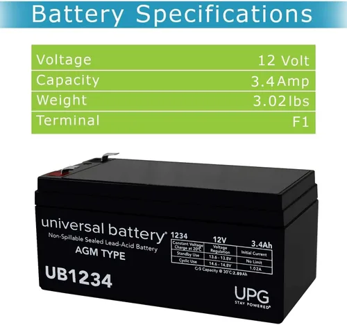 Vista 3 de Universal Power upg-ub1234 Batería 12v 3.4ah [Cámara]