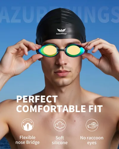 Vista 2 de Gafas de Natación para Mujeres y Hombres, Kit para Adultos, Antiempañamiento UV sin Fuga - Gafas de Natación HD Mejoradas para Carreras para Hombres