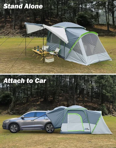 Vista 6 de JOYTUTUS Tienda de campaña SUV con porche con pantalla y toldo para acampar en familia, tienda de campaña para coche con 60% más espacio para 5-9