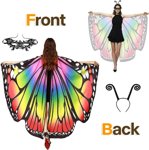 Vista 4 de Alas de mariposa para mujeres y niñas, disfraces de Halloween para mujeres, disfraz de hada para adultos, chal, fiesta, cosplay