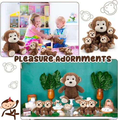 Vista 7 de Lewtemi 5 piezas de animales de peluche grandes de mono con 4 lindos monos de peluche suaves animales de peluche para niños y niñas, regalos