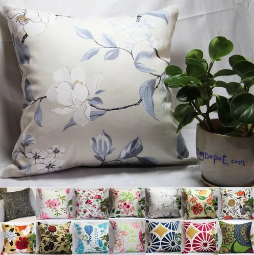 Vista 4 de TangDepot - Fundas de almohada decorativas 100% de algodón con estampado floral, fundas de almohada hechas a mano - (12 x 12 pulgadas, Negro Claro)