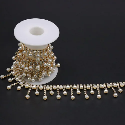 Vista 17 de Jerler Cadena de diamantes de imitación de cristal de 1 yarda, cuentas de perlas incrustadas para decoración de bricolaje y adornos de novia, ideal