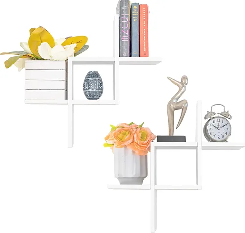 Vista 9 de Greenco Criss Cross Intersecting - Estantes flotantes para montar en pared.