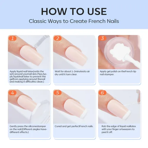 Vista 9 de Modelones Herramienta de punta francesa: 6 piezas de sellos de uñas francesas, kit de manicura francesa adecuado para bricolaje junto con esmalte