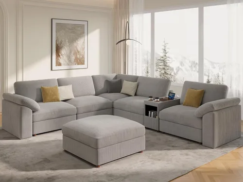 Vista 43 de EASE MOOSE Sofá modular verde seccional de gran tamaño en forma de L Pana verde