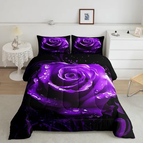 Vista 142 de Erosebridal Juego de edredón de hojas de cannabis, juego de ropa de cama de marihuana con estampado colorido de plantas, decoración bohemia de 2