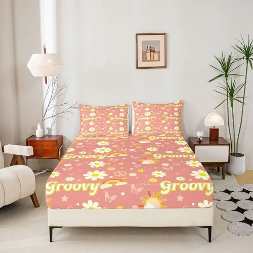 Vista 4 de Erosebridal Groovy - Sábana bajera ajustable de flores, tamaño individual, de los años 70S, 80S, 90S, 90S, vintage, floral, para niñas, mujeres