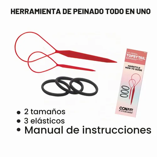 Vista 2 de Conair Topsy - Herramienta para el cabello de cola de caballo, incluye kit de peinado incluido - Juego de 5 piezas Negro