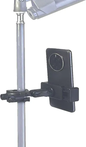 Vista 6 de Soporte de teléfono con abrazadera para micrófono, soporte de teléfono ajustable para micrófono, batería de música, con clip para iPhone 15