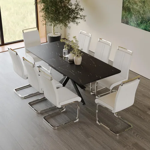 Vista 28 de Mesa de comedor de mármol para 4-8, mesa de comedor extensible de 62.4 a 78.15 pulgadas, mesa de cocina moderna, mesa rectangular que ahorra espacio