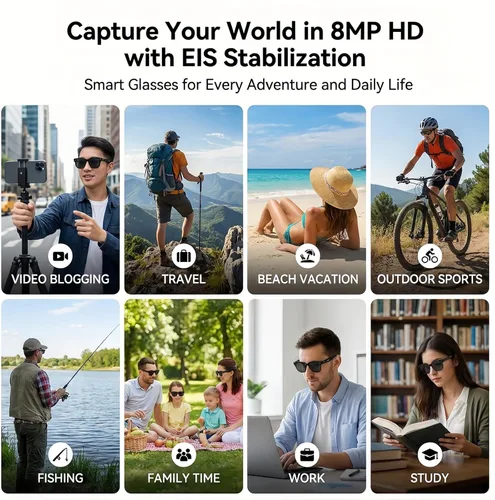 Vista 11 de AI Smart Glasses with Camera, 8MP HD Bluetooth Camera Glasses for Women Men