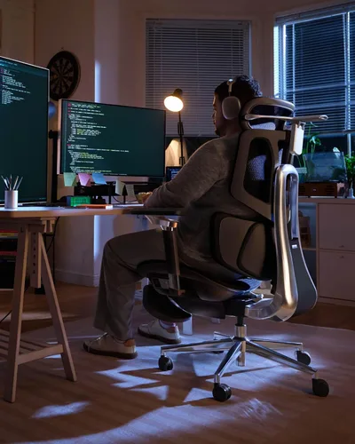Vista 3 de Hbada X7 Silla ergonómica inteligente, silla de oficina ergonómica, seguimiento lumbar totalmente automatizado, reposacabezas ajustable 4D
