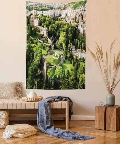 Vista 91 de Ambesonne Tapiz Trippy, vista panorámica de la cascada con bosques de ensueño y mandala oriental psicodélico, decoración de tela para colgar