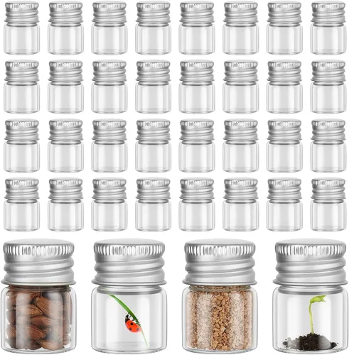 Vista 8 de Tessco for you 100 piezas botellas de vidrio mini de 5 ml (0.17 onzas líquidas) con tapa de aluminio, frascos pequeños, frascos de vidrio mini Dorado