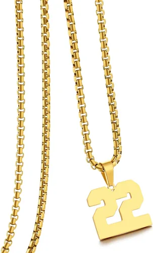 Vista 96 de Collar de Número Dorado para Hombre, Cadena de Acero Inoxidable con Colgante de Número para Atletas, Joyería Deportiva Personalizada para Niños