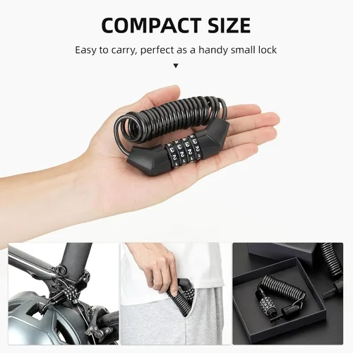 Vista 4 de ROCKBROS Cerradura de casco de motocicleta con bloqueo de cable retráctil de 4 dígitos para bicicletas, cochecitos, equipaje