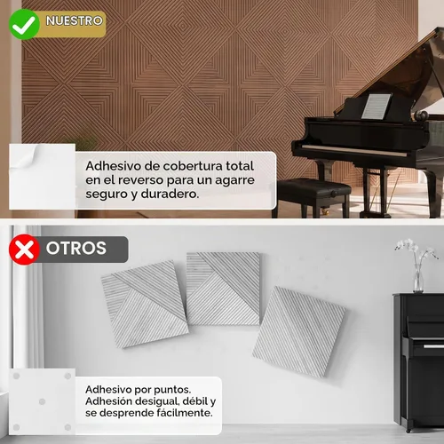 Vista 6 de TONOR Paquete de 12 paneles acústicos para despegar y pegar, 23.6 x 23.6 Nogal