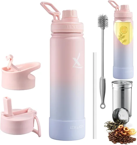 Vista 9 de Lexlion Botella de agua de 14 onzas, de acero inoxidable con aislamiento de triple pared, resistente al olor y a la tensión, botella reutilizable, 1