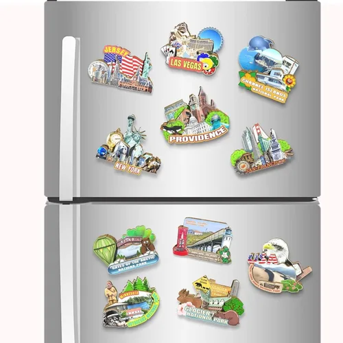 Vista 4 de Imán de la Providencia de los E.E.U.U. Imán del refrigerador de madera 3D hitos de viaje coleccionable recuerdos decoración hecho a mano 2