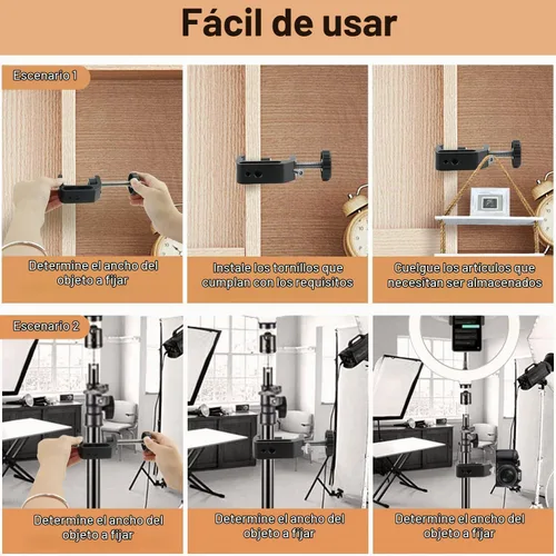 Vista 7 de abrazadera en forma de C universal con rosca de 1/4 y 3/8 para soporte de montaje en escritorio, monitor LCD, flash, carros, bancos, mesas
