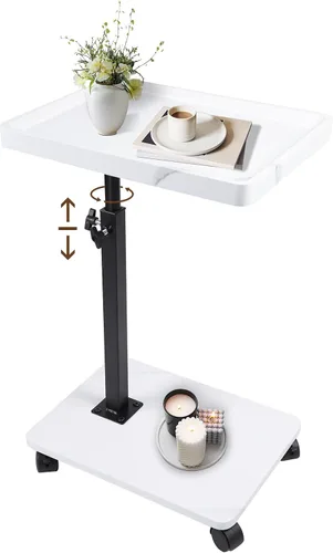 Vista 9 de Mesa auxiliar de mesa C de altura ajustable, extremo en forma de C para sofá, mesas de aperitivos, bandeja de TV giratoria de 360°, para espacios