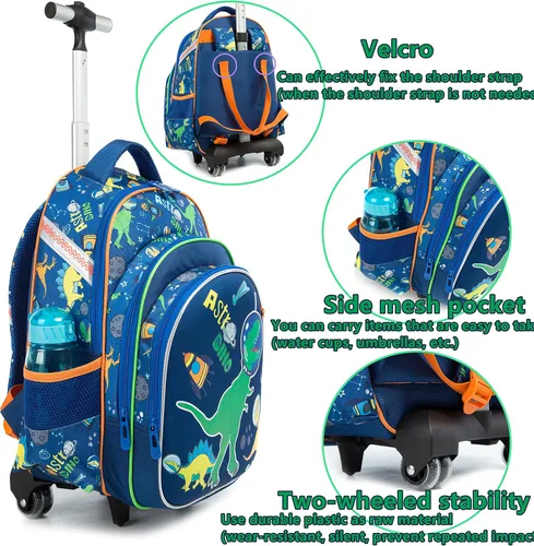 Vista 6 de Mochila con ruedas para niños y niñas con ruedas Blue-konglong