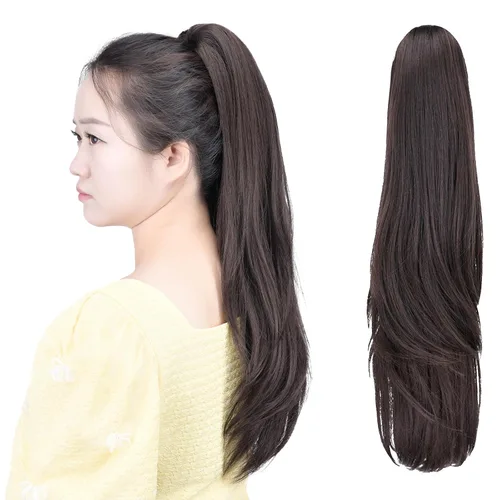 Vista 10 de Cola de caballo con clip, color castaño rojizo, ondulado de 10 pulgadas, extensión de cola de caballo de 3.3 onzas, extensiones de cabello sintético