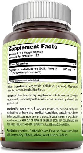 Vista 2 de Amazing India DGL 500 mg 120 cápsulas vegetales Suplemento Sin OMG Sin gluten