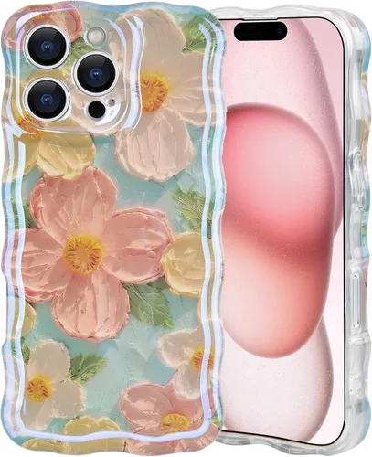 Vista 40 de IDweel Funda para iPhone 11, Lujosa Pintura al Óleo Retro Colorida con Patrón de Flores Brillantes Impresas, Lindo Borde Ondulado Rizado, Exquisita