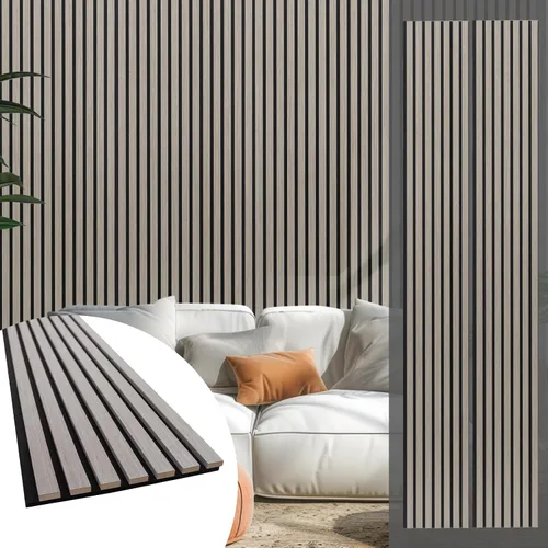 Vista 12 de Yuzzy Paneles de madera para pared y techo, paneles acústicos de listones de madera de 108 x 11 pulgadas, 2 unidades, paneles de pared modernos que