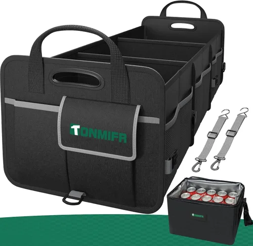 Vista 9 de Organizador de maletero de 2 compartimentos y caja de almacenamiento multicompartimentos de Oxford 600D impermeable, con tiras reflectantes y 8